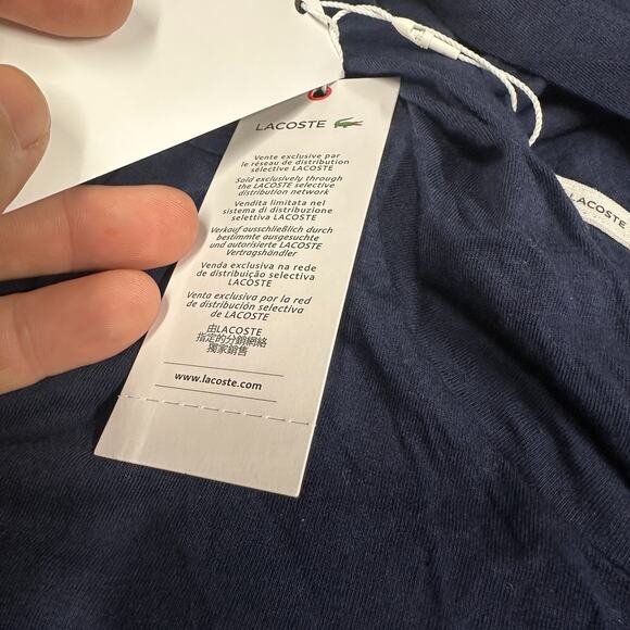Lacoste Hoodie Mens 2XL Sleepwear Embossed Croc Logo Navy Blue Pullover Lounge - Picture 12 of 14